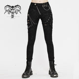 Spring Punk Streetwear Printed Stretch Fitted Women Black Pants With Zippper