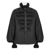 Hand Embroidered Coffin Shape Gothic Flower Braid Men Chiffon Shirt