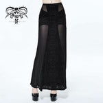 Stretchy Gothic Pattern Cross Shaped Mesh Splicing Sexy Ladies Velvet Long Half Skirt