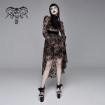 Everyday Apricot Queen See Through Printed Long Sleeves Velvet Belted Dress With Tie