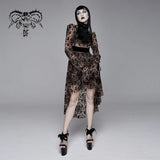 Everyday Apricot Queen See Through Printed Long Sleeves Velvet Belted Dress With Tie