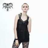 Summer Lace Up Shoulder Nailed Leather Loops Punk Women Halter Vest