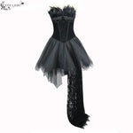 Gothic Wedding Strapless Feathered Sexy Short Velveteen Dress With Rose Lace Tail