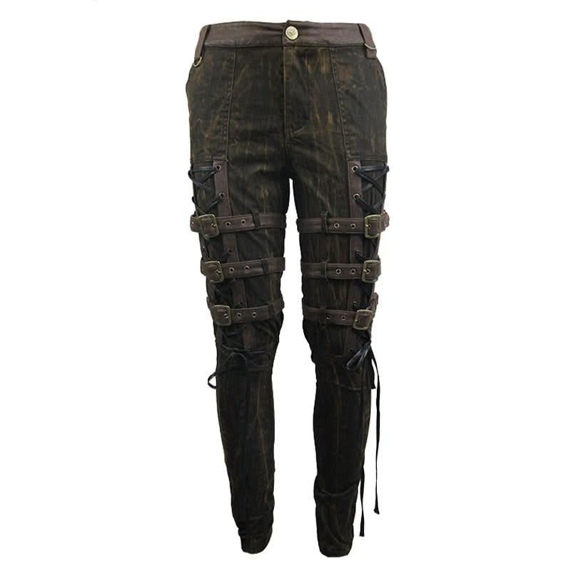 Steampunk Multi Loops Embroider Lace Up Legs Men Trousers