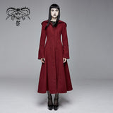 Daily Life Winter Sexy Women Red Gothic Party Woolen Hooded Long Coat With Fur