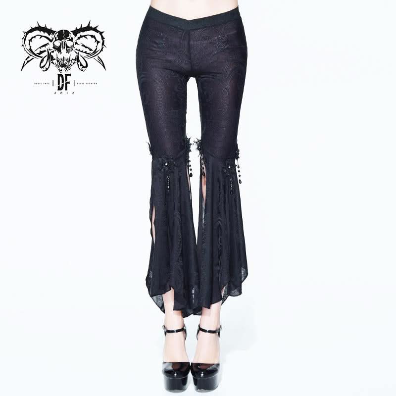 Summer Daily Wearing Paisley Dark Fringe Sexy Women Ninth Bell Bottoms Pants
