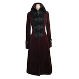 Gothic Black And Red Patchwork Winter Velveteen Women Long Coat