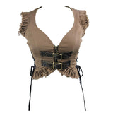 Summer Steampunk Zipper Up Sexy Women Short Waistcoats With Loops