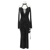 Club Punk Side High Fork Sexy Ladies Slim Fit Long Dress With Chocker