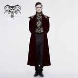 Western Fashion Noble Party Golden Embroidery Wine Fleece Men Long Coat