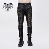 Steampunk Rock Bronze Fitted Leather Men Trousers With Cross