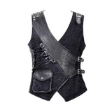 Band Asymmetric Punk Rock Men Black Waistcoats With Pockets