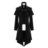 Hand Embroidered Cape Collar Black Velveteen Gothic Coat For Men