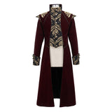 Western Fashion Noble Party Golden Embroidery Wine Fleece Men Long Coat