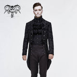 Gothic Jacquard High Low Men Warm Black Dress Coat With Slit