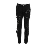 Punk Heavy Metal Lace Up Leg Torn Men Trousers With Loops