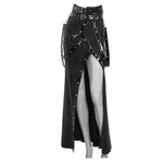 High Side Slit Design Japanese Sexy Girls Black Half Skirts With Adjusted Loops