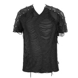 Punk Darkness Tattered Striped Summer Men Short Sleeved T Shirt