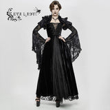 Gothic Party Queen Velvet Flat Shouders Lace Up Deep V Chest Slim Sexy Long Dress