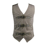 Designer Men Brown Striped Metal Clasp Steampunk Waistcoat With Loop