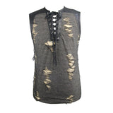 Summer Tattered Lace Up Broken Line Sleeveless Men Punk Vest