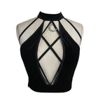Everyday Summer Dense Velvet Moon Pendant Sexy Women Vest With Chest Straps