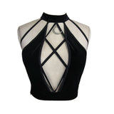 Everyday Summer Dense Velvet Moon Pendant Sexy Women Vest With Chest Straps