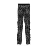 Gothic Black Queen Flocking Printing Sexy Women Elastic Waistband Mesh Leggings