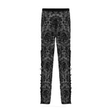 Gothic Black Queen Flocking Printing Sexy Women Elastic Waistband Mesh Leggings