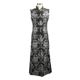 Black And Silver Palace Floral Men Long Waistcoat