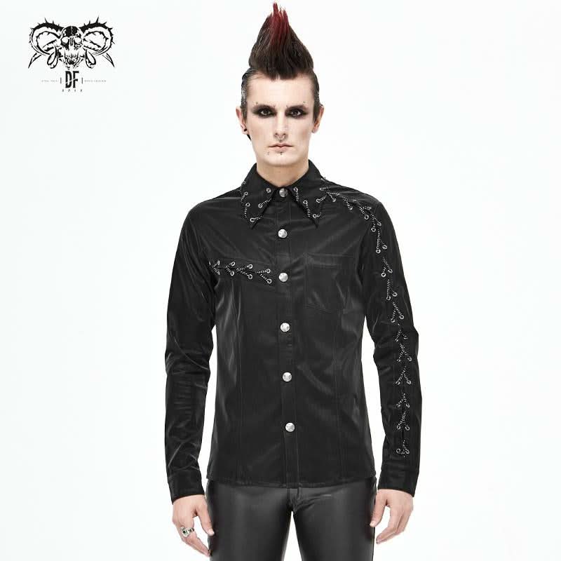 Sht066 Punk Chain Drawstring Men Shirts