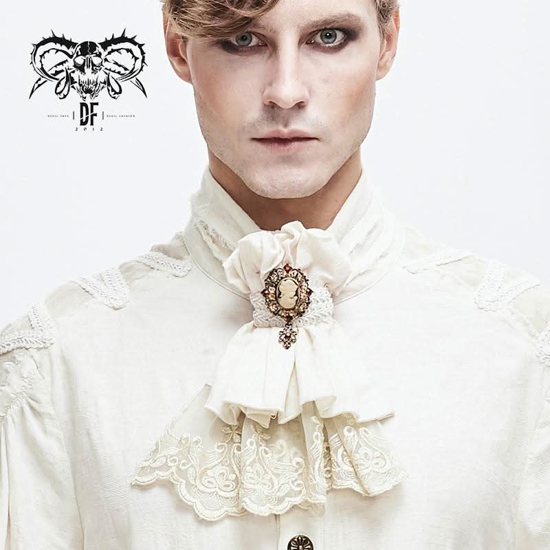 Steampunk Cameo Cream Dark Fringe Jacquard Cotton And Linen Lace Bow Tie