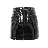 Summer Fetish Sexy Women Zipper Up Stretchy Glazed Leather Punk Skinny Short Straight Skirt