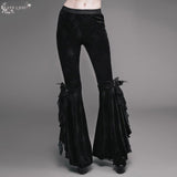 Sexy Women Dark Patterned Stretchy Embossed Velvet Flared Pants