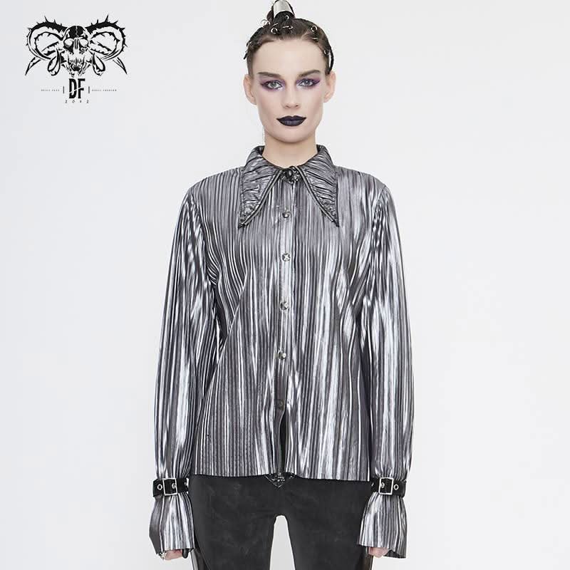 Sht05502 Cyberpunk Bright Black Pleated Blouse