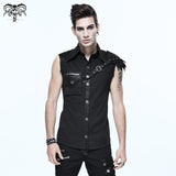 Daily Life Punk Rock Men Black Sleeveless Shirts With One Shoulder Armor