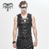 Summer Wasteland Punk Worn Dark Dirty Sleeveless Men Fitted Vest With Loops