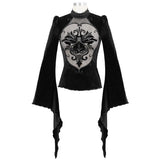 Ett022 Hollow Out Front Chest Big Embroidery Long Sleeves T Shirt