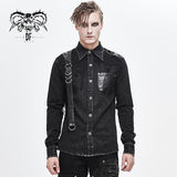 Spring Asymmetric Design Mesh Spliced Punk Rock Black Men Shirts With Straps And Pocket