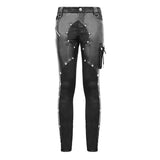 Patchwork Asymmetric Rivet Studded Punk Leather Men Trousers