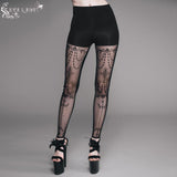 Witch Elastic Waistband Flocking Printed Transparent Stretchy Mesh Sexy Women Leggings