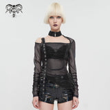 'Electric Dreams' Long Sleeve Asymmetric Mesh Tee (Black)