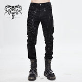 Devil Fashion Brand Punk Mecha Hand Painted Slim Black Men Trousers