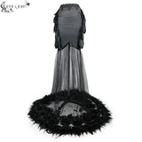Feather Floor Length Gown Sexy Ladies Elastic Satin Half Fishtail Skirt With Flower
