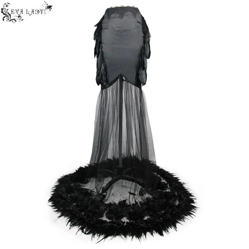Feather Floor Length Gown Sexy Ladies Elastic Satin Half Fishtail Skirt With Flower