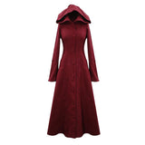 Daily Life Winter Sexy Women Red Gothic Party Woolen Hooded Long Coat With Fur