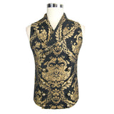 Gothic Fancy Costume Western Style Black And Gold Palace Big Flower Men Short Vest