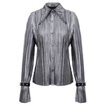 Sht05502 Cyberpunk Bright Black Pleated Blouse
