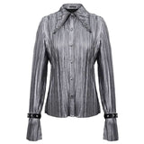 Sht05502 Cyberpunk Bright Black Pleated Blouse