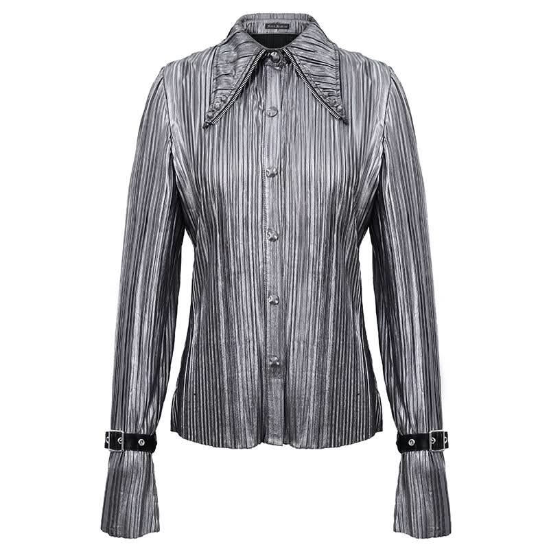 Sht05502 Cyberpunk Bright Black Pleated Blouse